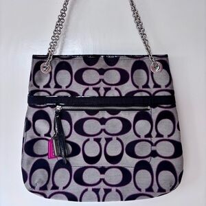 Coach| ‘Poppy’ Black/Silver/Pink Canvas & Leather Shoulder Bag w/Hang Tags